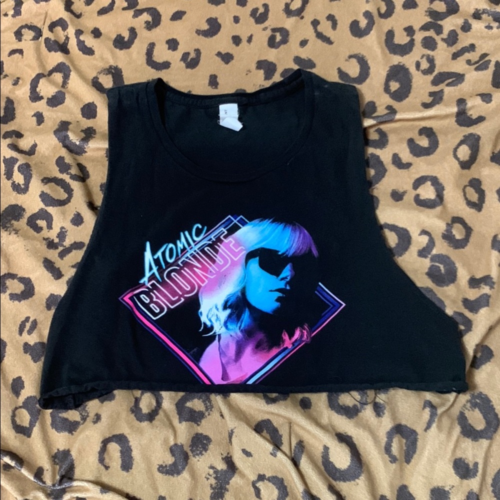 Black Sleeveless Muscle Tee with Graphic Crop
